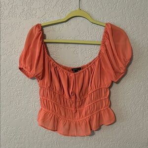 Coral Puff Sleeve Blouse
